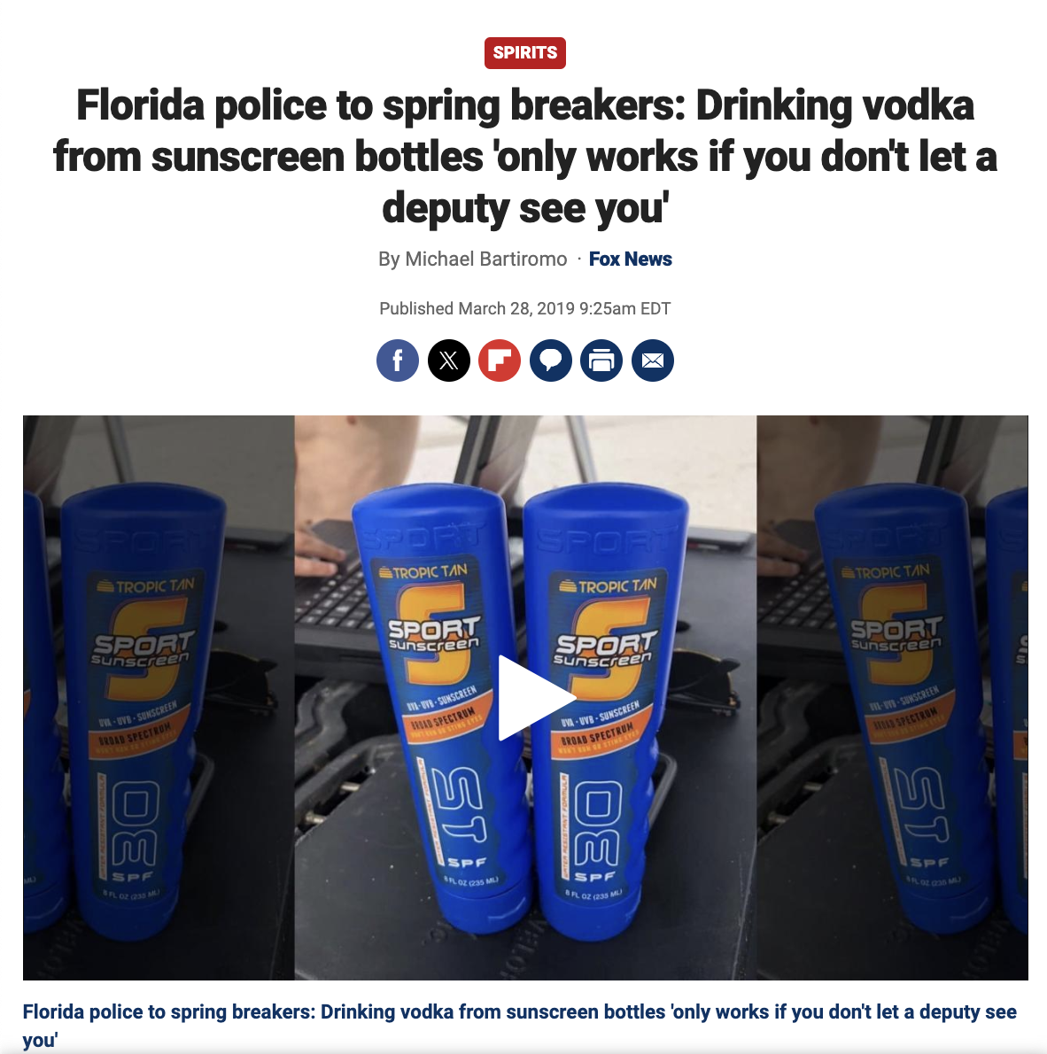 display advertising - Spirits Florida police to spring breakers Drinking vodka from sunscreen bottles 'only works if you don't let a deputy see you' By Michael Bartiromo Fox News Published am Edt Tropic Tropic Tan Tropic Tan Assonctan Sport Sunscre Sport 